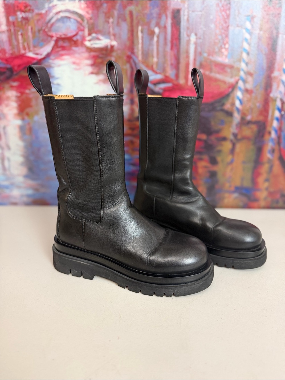 Christine Shell Y2K Black Leather Chunky Chelsea Combat Boots EU 38